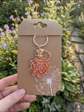 Gold & Coral Flower Keychain - Women Accessories